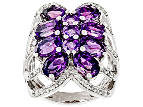 Purple Amethyst Rhodium Over Sterling Silver Ring 6.34ctw