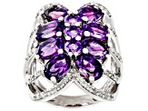 Purple Amethyst Rhodium Over Sterling Silver Ring 6.34ctw