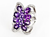 Purple Amethyst Rhodium Over Sterling Silver Ring 6.34ctw