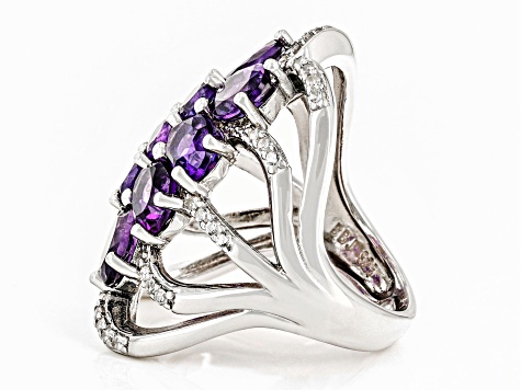 Purple Amethyst Rhodium Over Sterling Silver Ring 6.34ctw