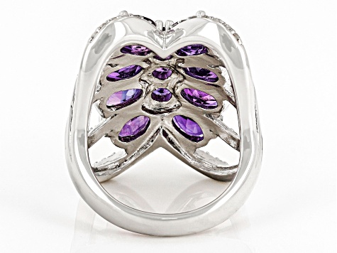 Purple Amethyst Rhodium Over Sterling Silver Ring 6.34ctw