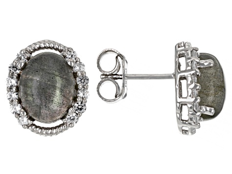 Labradorite Rhodium Over Sterling Silver Stud Earrings