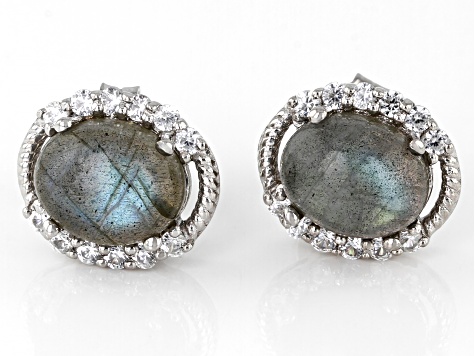 Labradorite Rhodium Over Sterling Silver Stud Earrings