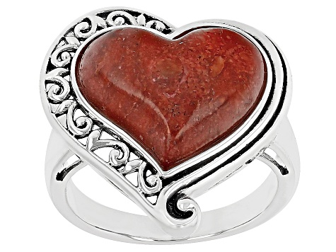 Red Coral Sterling Silver Ring