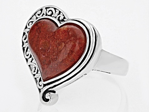 Red Coral Sterling Silver Ring