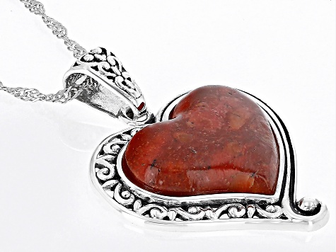 Red Coral Sterling Silver Pendant With Chain