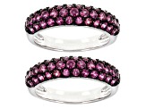 Raspberry Rhodolite Rhodium Over Sterling Silver Band Ring Set of 2 2.49ctw