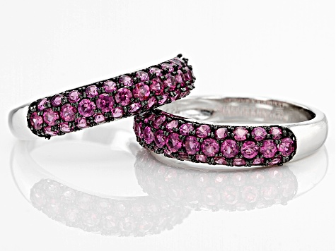 Raspberry Rhodolite Rhodium Over Sterling Silver Band Ring Set of 2 2.49ctw