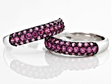 Raspberry Rhodolite Rhodium Over Sterling Silver Band Ring Set of 2 2.49ctw