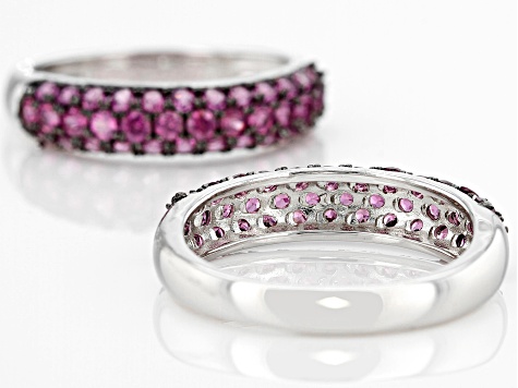 Raspberry Rhodolite Rhodium Over Sterling Silver Band Ring Set of 2 2.49ctw