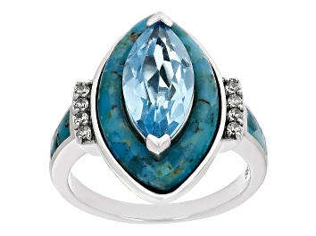 Picture of Sky Blue Topaz Rhodium Over Silver Ring 2.87ctw