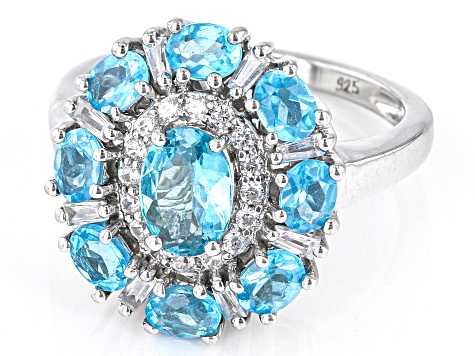 Blue Apatite Rhodium Over Sterling Silver Ring 2.17ctw