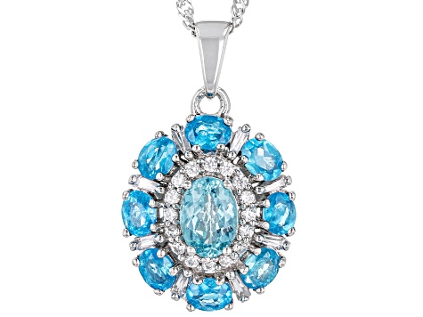 Blue Apatite Rhodium Over Sterling Silver Pendant With Chain 2.21ctw