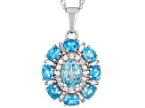 Blue Apatite Rhodium Over Sterling Silver Pendant With Chain 2.21ctw