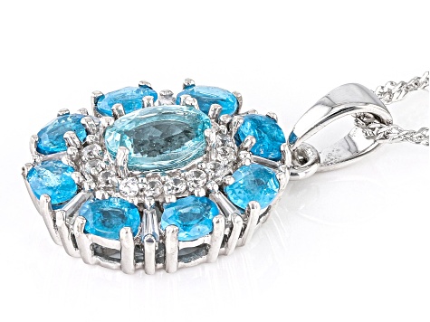 Blue Apatite Rhodium Over Sterling Silver Pendant With Chain 2.21ctw