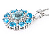 Blue Apatite Rhodium Over Sterling Silver Pendant With Chain 2.21ctw