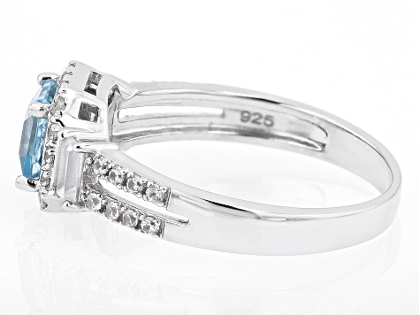 Blue Zircon Rhodium Over Sterling Silver Ring 2.07ctw