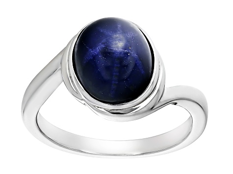 Blue Star Sapphire Rhodium Over Sterling Silver Solitaire Ring 5.00ct