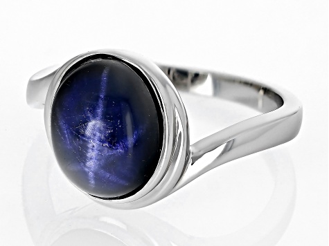 Blue Star Sapphire Rhodium Over Sterling Silver Solitaire Ring 5.00ct