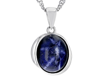 Picture of Blue Star Sapphire Rhodium Over Sterling Silver Solitaire Pendant With Chain