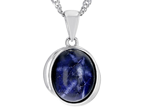 Blue Star Sapphire Rhodium Over Sterling Silver Solitaire Pendant With Chain