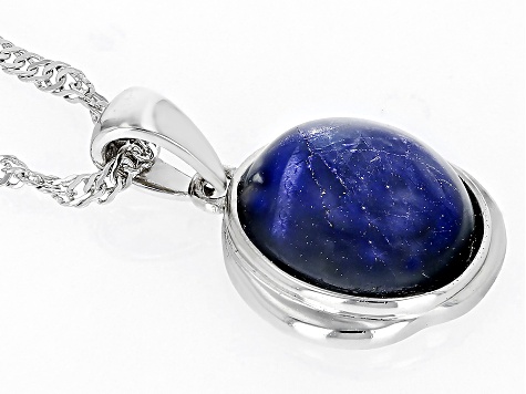 Blue Star Sapphire Rhodium Over Sterling Silver Solitaire Pendant With Chain