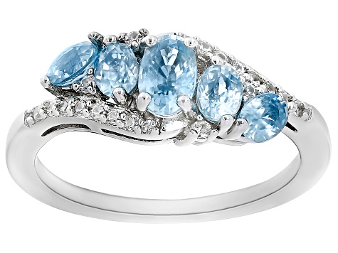 Blue Zircon Rhodium Over Sterling Silver Ring 1.58ctw