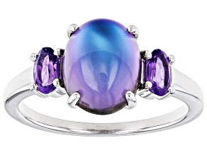 Violet Aurora Moonstone Rhodium Over Sterling Silver Ring 0.37ctw