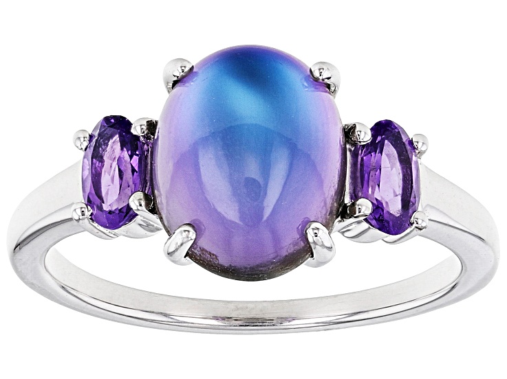 Violet Aurora Moonstone Rhodium Over Sterling Silver Ring 0.37ctw 
