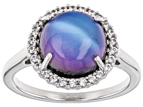 Violet Aurora Moonstone Rhodium Over Sterling Silver Ring 0.21ctw