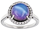 Violet Aurora Moonstone Rhodium Over Sterling Silver Ring 0.21ctw