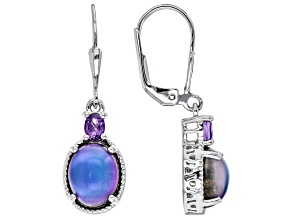 Violet Aurora Moonstone Rhodium Over Sterling Silver Dangle Earrings 0.27ctw