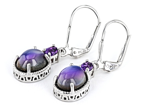 Violet Aurora Moonstone Rhodium Over Sterling Silver Dangle Earrings 0.27ctw