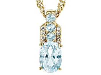 Picture of Blue Zircon 18k Yellow Gold Over Sterling Silver Pendant With Chain 1.22ctw