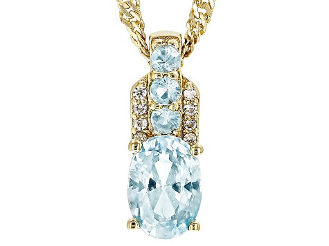 Blue Zircon 18k Yellow Gold Over Sterling Silver Pendant With Chain 1.22ctw