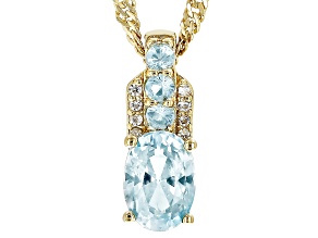 Blue Zircon 18k Yellow Gold Over Sterling Silver Pendant With Chain 1.22ctw