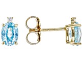 Blue And White Zircon 18k Yellow Gold Over Sterling Silver Stud Earrings 2.17ctw