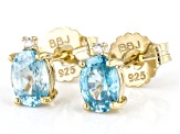 Blue And White Zircon 18k Yellow Gold Over Sterling Silver Stud Earrings 2.17ctw