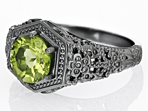 Green Peridot Black Rhodium Over Sterling Silver Solitaire Ring 1.70ct