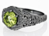 Green Peridot Black Rhodium Over Sterling Silver Solitaire Ring 1.70ct