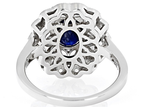 Blue Sapphire With White Zircon Rhodium Over Sterling Silver Ring 2.16ctw