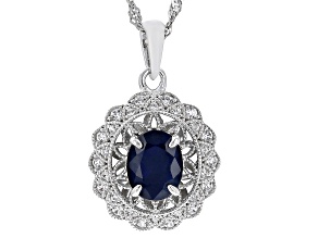 Blue Sapphire Rhodium Over Sterling Silver Pendant With Chain 2.12ctw