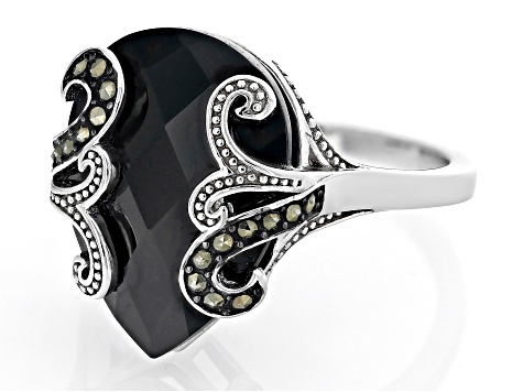 Black Spinel Rhodium Over Sterling Silver Ring 6.04ctw