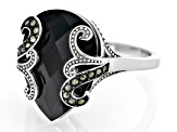 Black Spinel Rhodium Over Sterling Silver Ring 6.04ctw