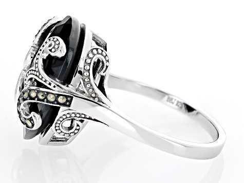 Black Spinel Rhodium Over Sterling Silver Ring 6.04ctw