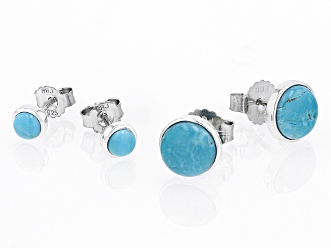 Blue Kingman Turquoise Sterling Silver Stud Earrings Set of 2