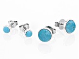 Blue Kingman Turquoise Sterling Silver Stud Earrings Set of 2