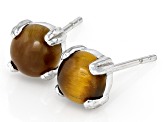 Brown Tiger's Eye Platinum Over Sterling Silver Stud Earrings with Box
