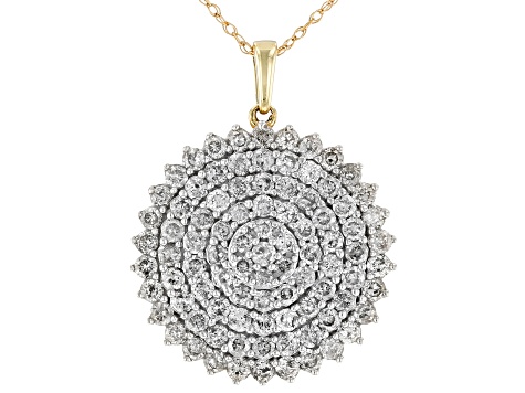 Diamond 10k Yellow Gold Cluster Pendant With 18 Inch Rope Chain 2.00ctw