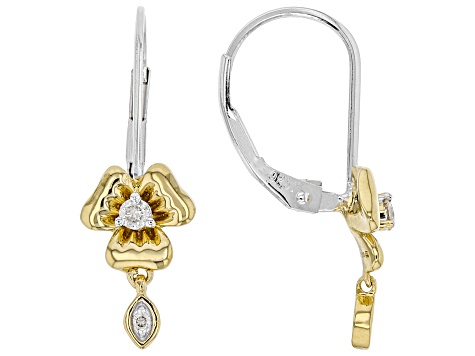 White Diamond Rhodium & 14k Yellow Gold Over Sterling Silver Pansy Drop Earrings 0.10ctw - HMD002 - Vimarsana News